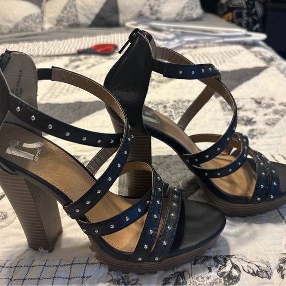 Report Shoes - Report Black Studded Strappy Heels